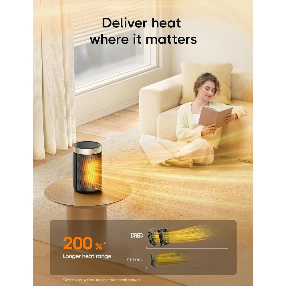 Aquecedor elétrico portátil para uso interno, Aquecedores de espaço com termostato, Display digital, Temporizador, Modo Eco e Modo Ventilador, 1500W