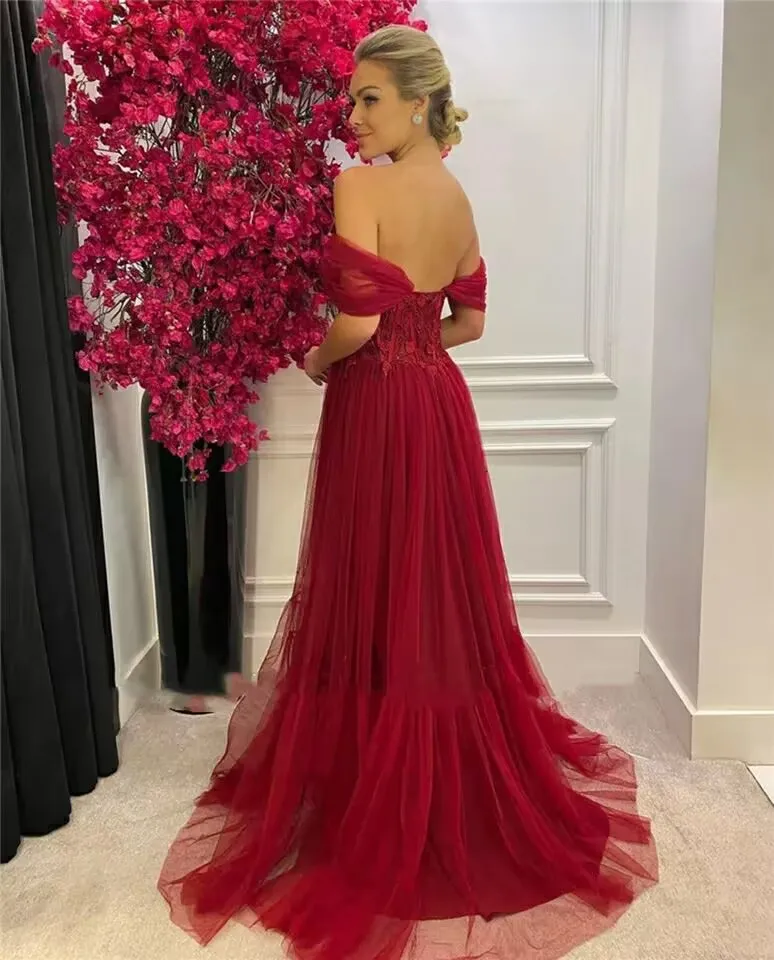 Customized Sexy Off Shoulder Evening Dresses  Maxi Prom Dress Delicate Chest Design Vestidos De Fiesta Tulle Party Gown