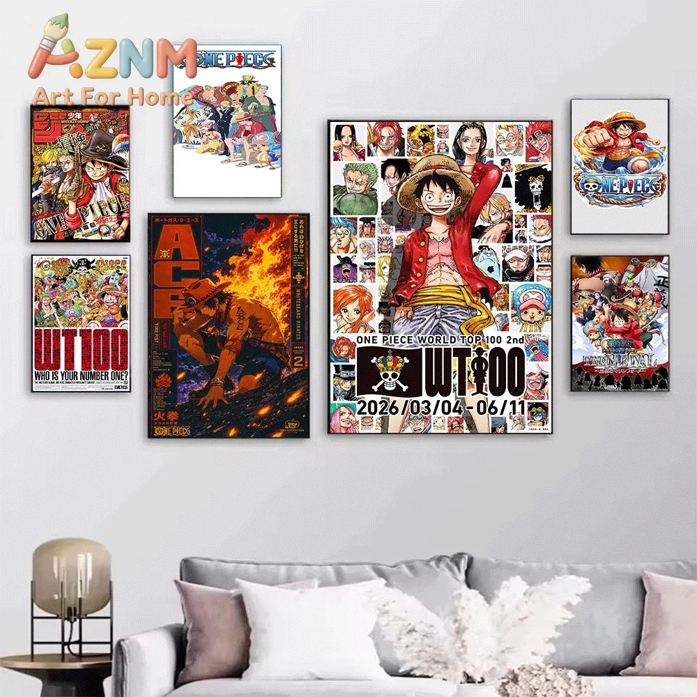 One Piece Anime Canvas Wall Art No Frame Straw Hat Pirates Luffy Ace Nami Zoro Manga Print Poster for Bedroom Living Room Home