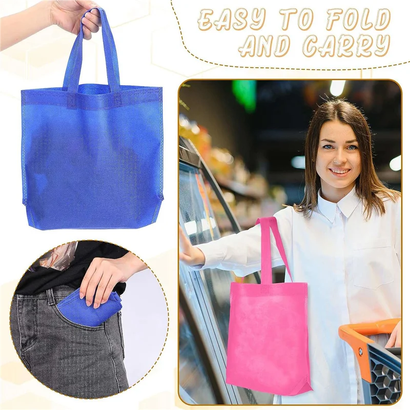 ABQR 50 قطعة أكياس غير منسوجة قابلة لإعادة الاستخدام متعددة الألوان حمل حقائب للهدايا الملونة فارغة حمل الحقائب أكياس البقالة النسيج السائبة #5