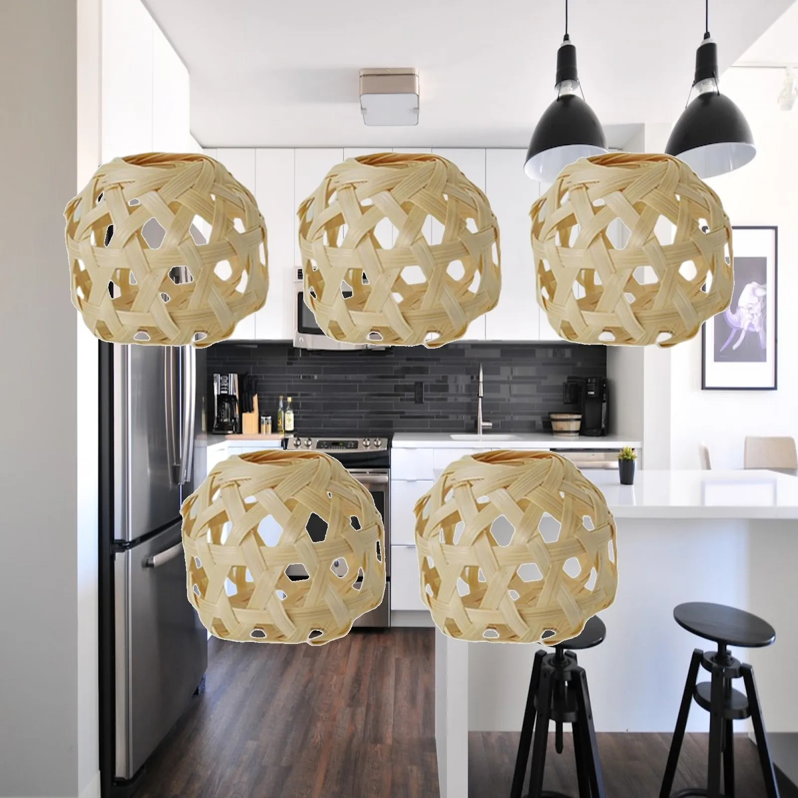 5pcs Handwoven Lampshade Light Cover Detachable Dustproof Rustic Chandelier