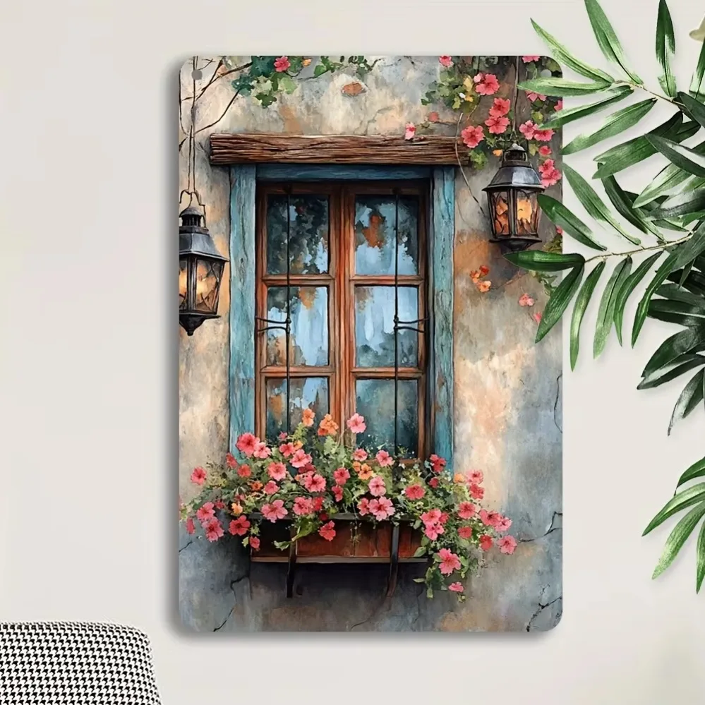 Idyllic Rustic Window with Flowers Sign: Timeless Farmhouse Wall Art for Any Setting, a Festive Addition to Holiday Decor
