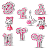 Pink Barbie Series 925 Sterling Silver Alphabet Charms Beads Cute Letter Fit Original Bracelet Bangle Necklace DIY Jewelry