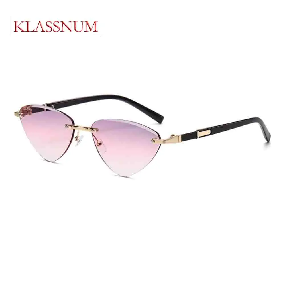 KLASSNUM 2024 Triangle Rimless Sunglasses Female Gradient Color Suneyeglass UV Protection Gafas De Sol Travel HIP HOP Punk