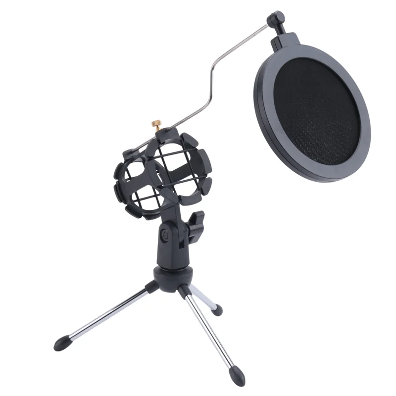 Adjustable Microphone Stand Desktop Tripod For Computer Video Recording With Mic Windscreen Filter Cover