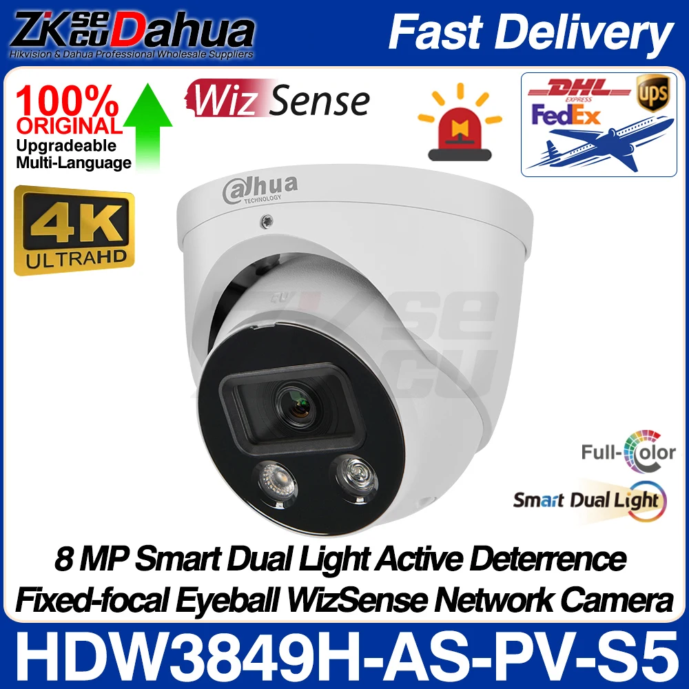 

Оригинальная IP-камера Dahua IPC-HDW3849H-AS-PV S5 8MP 4K Smart Dual Light с активным сдерживанием WizSense Network POE IP-камера полноцветное аудио