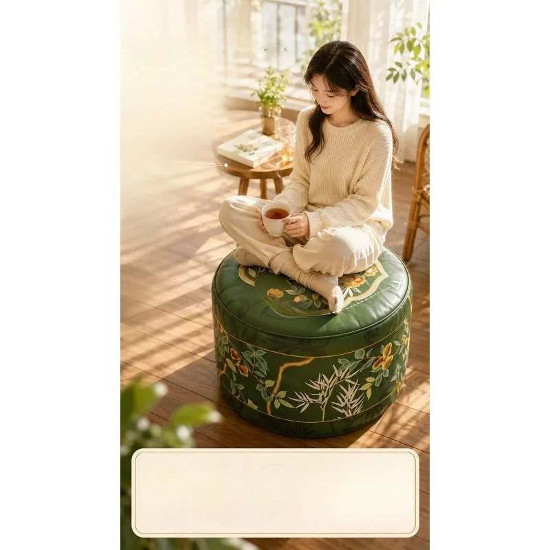 Storage Bag Leather Round Large Capacity Storage Bag Fillable Clothes Sitting Storage Bag Living Room Floor Storage Pouf Stool