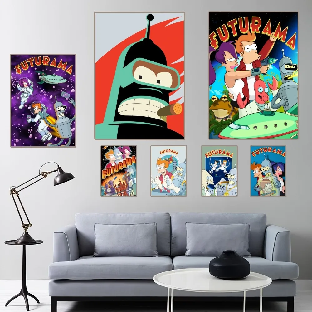 F-Futurama Cartoon Poster Home Room Decor Aesthetic Art Wall Painting Stickers