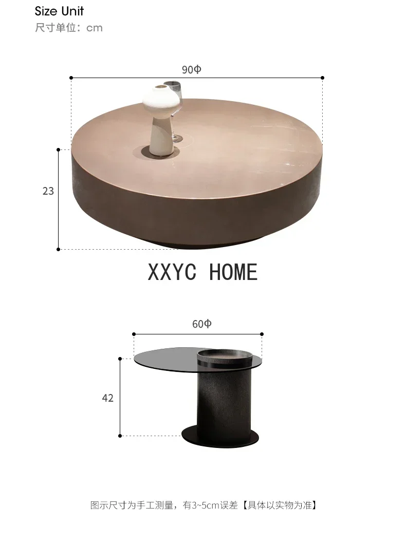 Nordic Modern Minimalist round Tea Table Model Room Small Apartment Living Room Italian Simple Luxury Paint Stone Plate