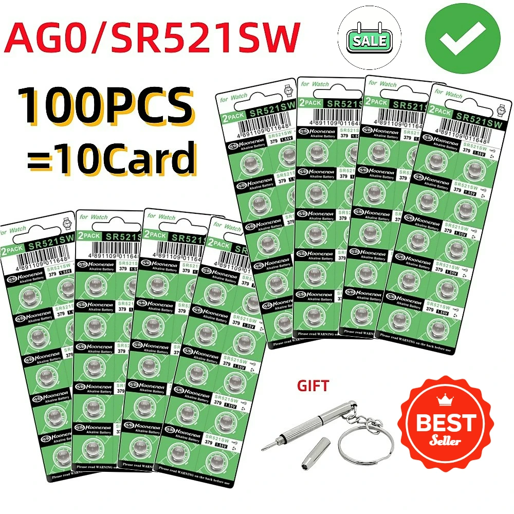 100 個 LR521 AG0 ボタン電池 SR521SW 1.5V アルカリボタン電池 379A 379 179 D379 SR63 腕時計おもちゃ