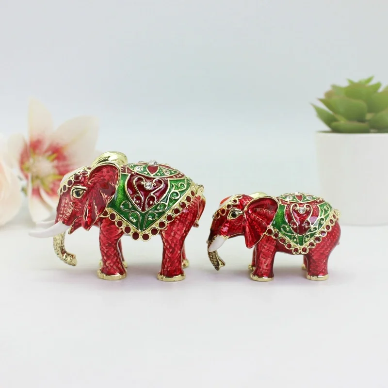 SHINNYGIFTS Elephant Trinket Box Hand Painted Enamel Animal Jewelry Box Metal Collectible Figurine for Home Decoration