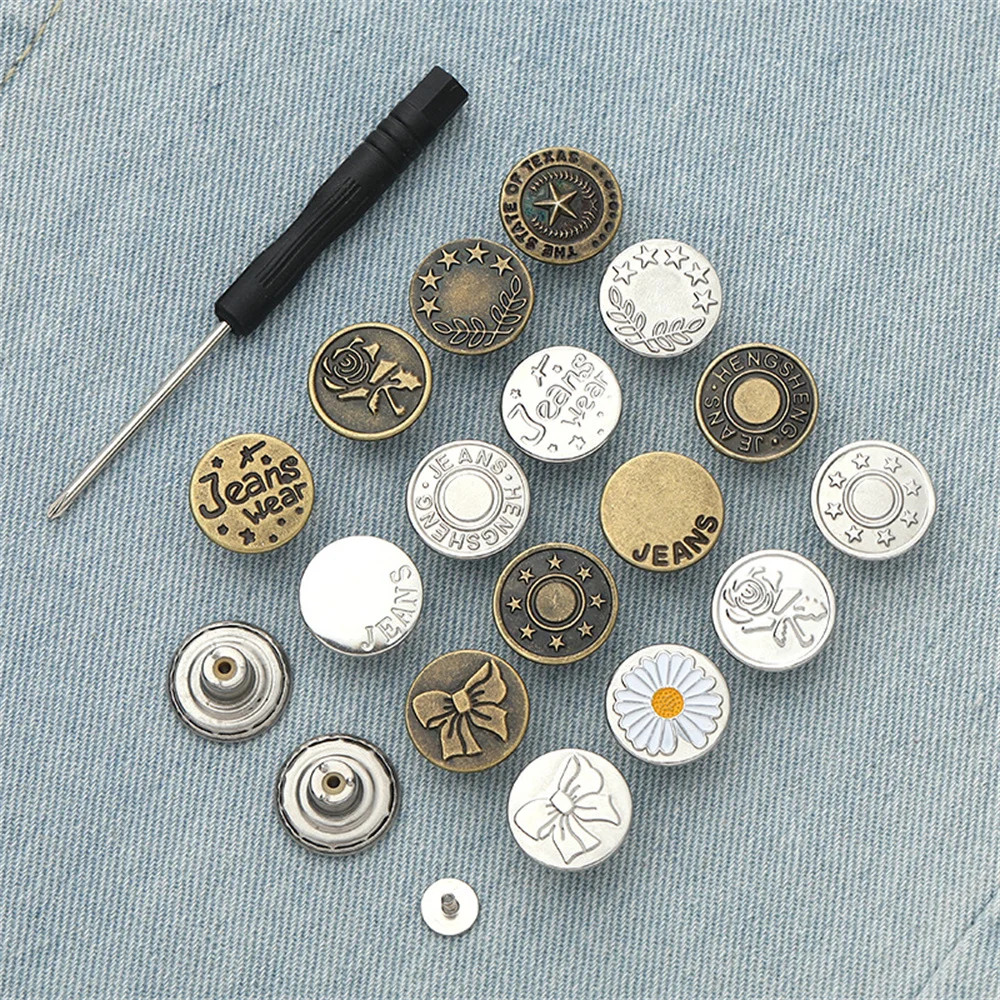 청바지 버튼 교체, 금속 단추 수리 키트, 손톱없는 탈착식 진 버튼, 재봉 액세서리, 17mm