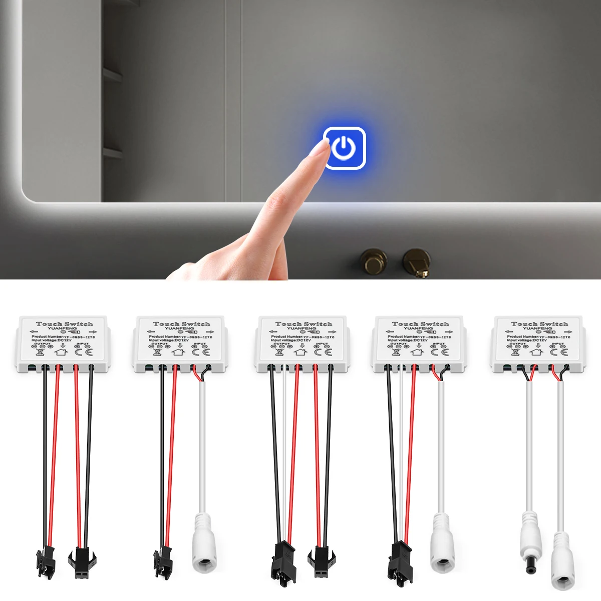 Badezimmerspiegel, LED-Dimmer, Touch-Schalter, funktioniert mit DC12V-LED-Streifen, stufenlose Dimmsteuerung, Glaspenetration für die Heimbeleuchtung