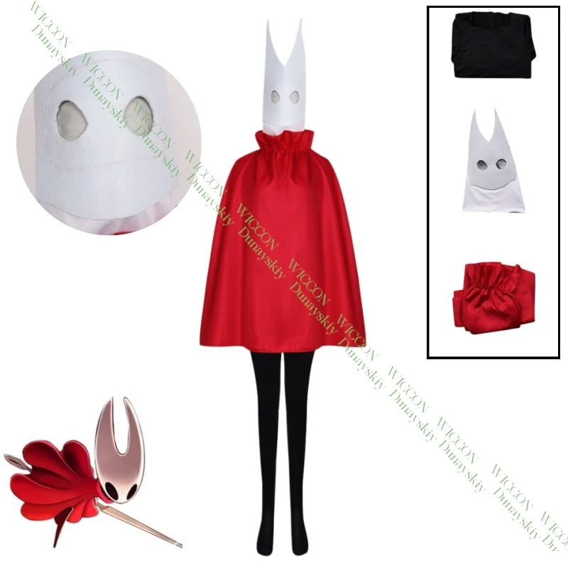 Disfraz de Cosplay Hollow Hornet, Capa Roja, Mono Negro, Máscara Blanca, Traje de Caballero para Mujer, Halloween, Fiesta