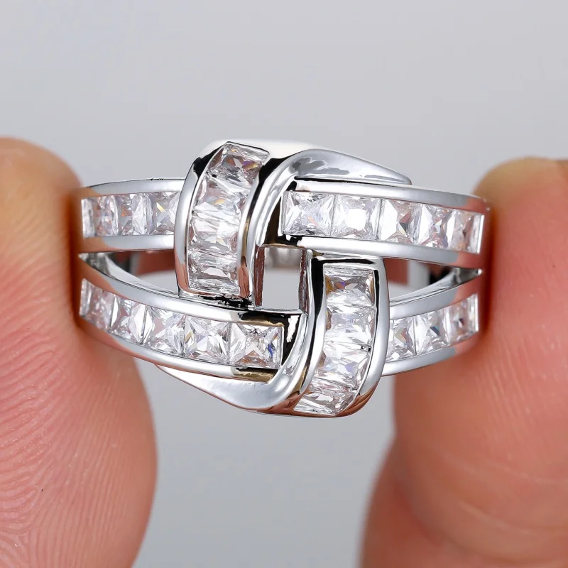 2026 New High End Staggered Ladder Cubic Zirconia Ring for Women, Light Luxury Wrapped with Rectangular Zirconia Accessories