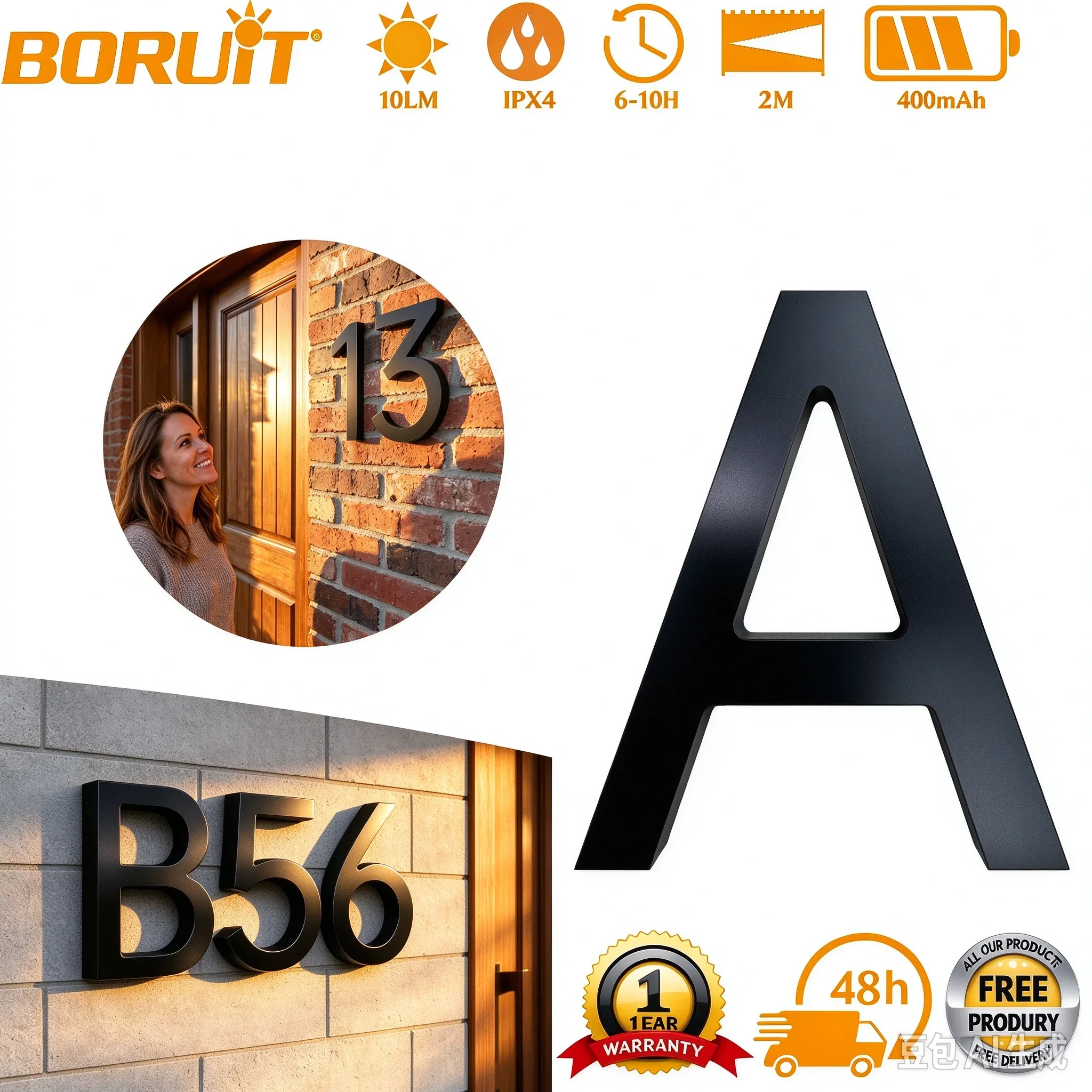 Modern 4 Inch House Numbers 3D Floating Acrylic Door Signs Matte Black Waterproof Street Address Digits for Home Yard Gate Villa