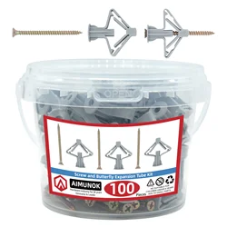 50set(100pcs) Screw and Butterfly Expansion Tube kit Butterfly Aircraft Type Expansion Drywall Anchor with Screw M8 Plastic Self