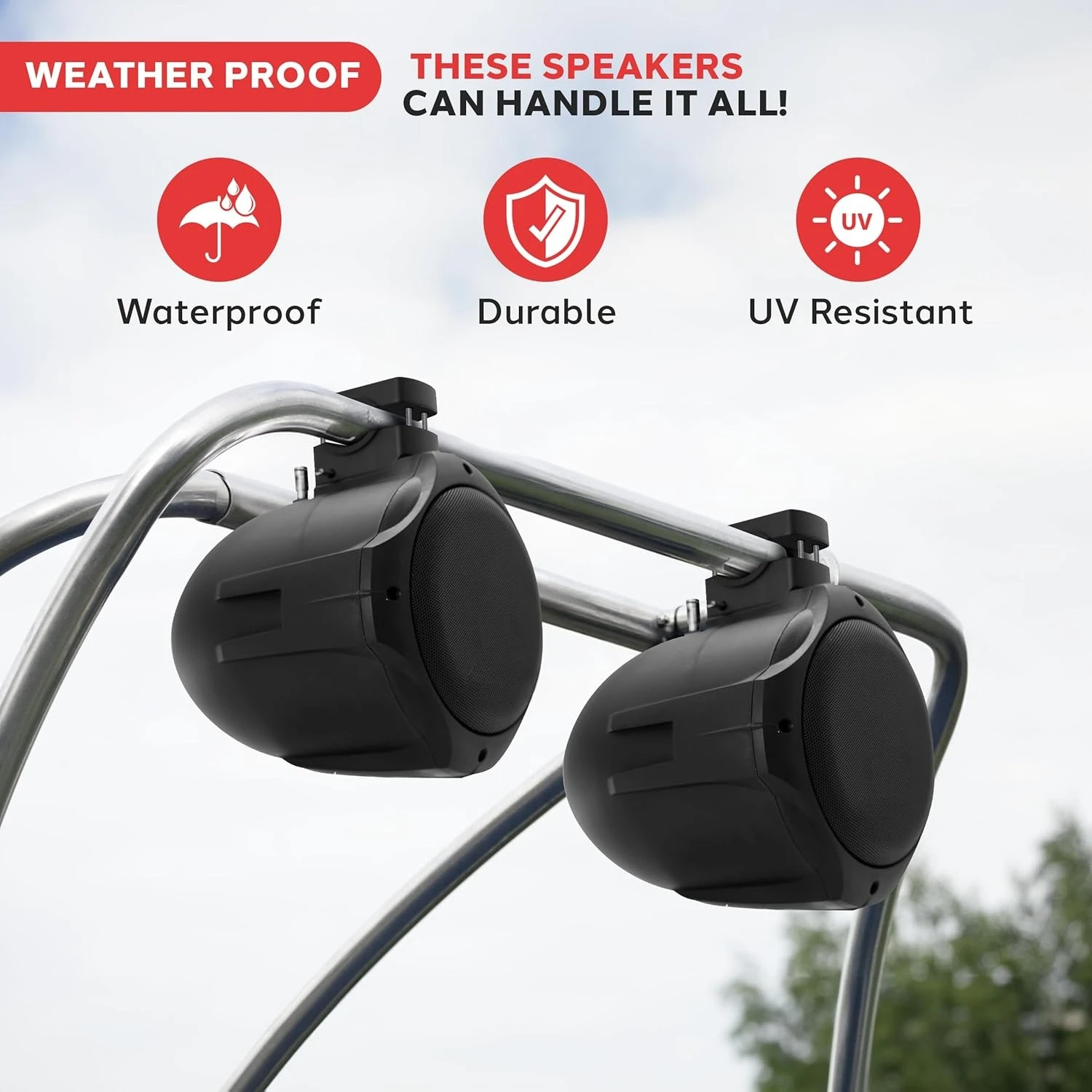 

6.5 Inch Dual Marine Speakers-2 Way IP44 Waterproof, Weather Resistant Outdoor Audio Stereo Sound System with 200 Watt Power