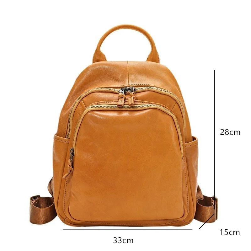 MOTAORA Genuine Leather Women Backpacks For School Teenagers Girls 2024 New Retro Solid Color Soft Cowhide Travel Backpack Green