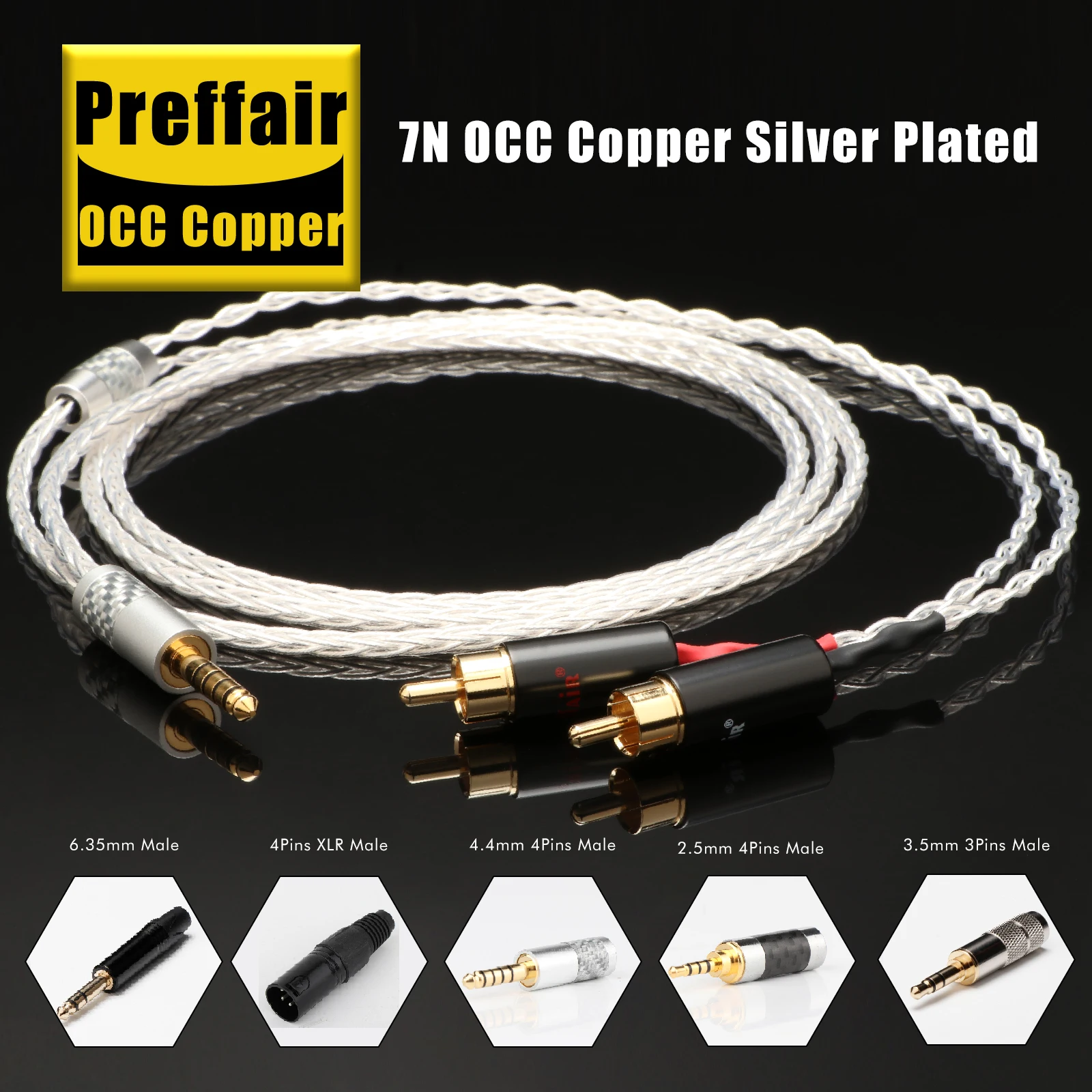 4.4 mm to 2RCA Audio Cable OCC Silver Plated Phone Computer to Amplifier Audio Cable 4.4 to Double RCA Cable