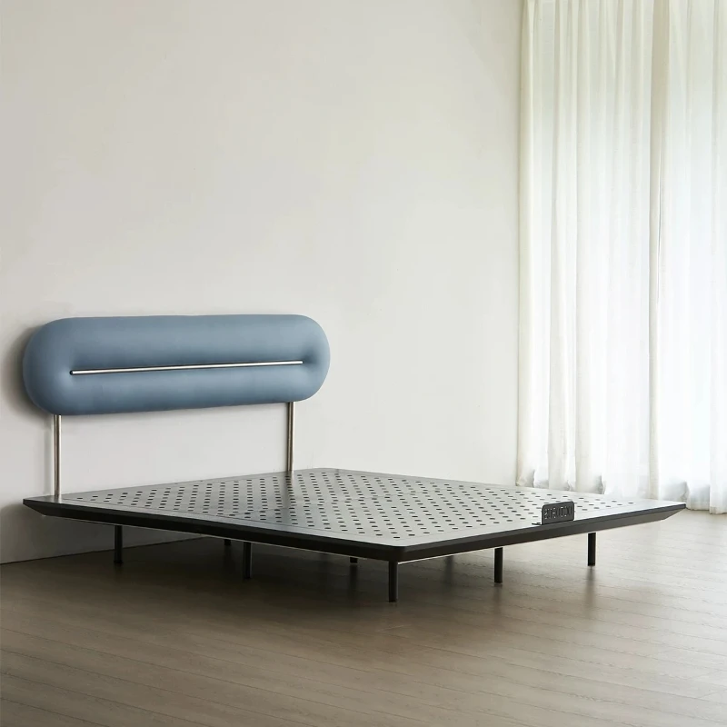 LMM blue leather bedside master bedroom carbon steel suspension bed