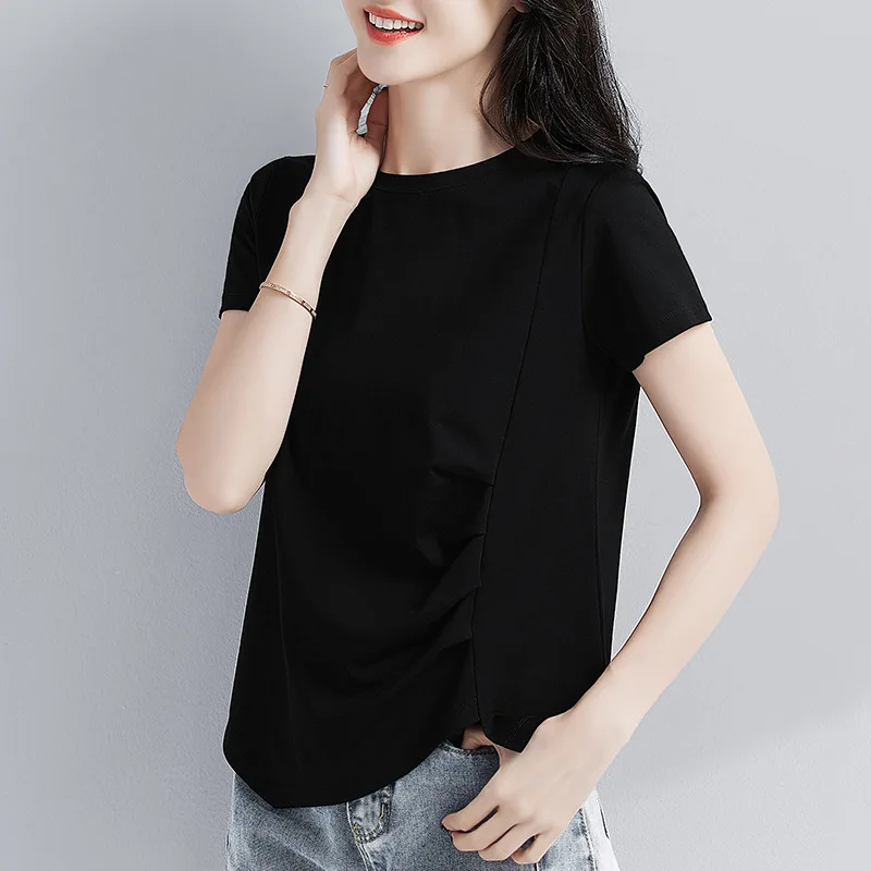 Women T-shirt Short sleeve tshirt for woman O-Neck Solid Color Women's Top Spring Summer Cotton Shirt for womens