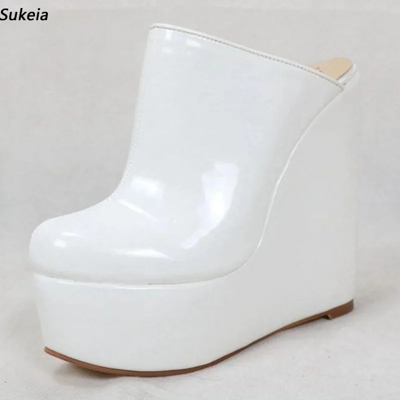 Sukeia Real Photos Women Platform Slingback Pumps Wedges Heels Round Toe Beautiful White Prom Shoes US Plus Size 5-20