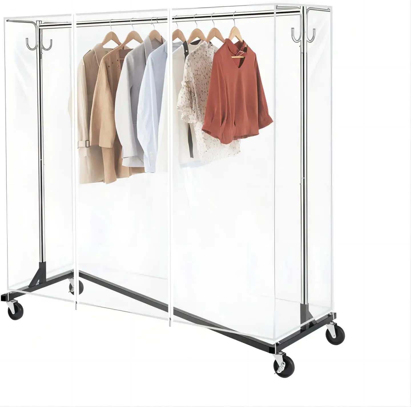 Greenstell Clothes Rack With Cover & Tube Bracket, Industrial Pipe Z Base Clothing Garment Rack On Wheels With Brakes, Heavy