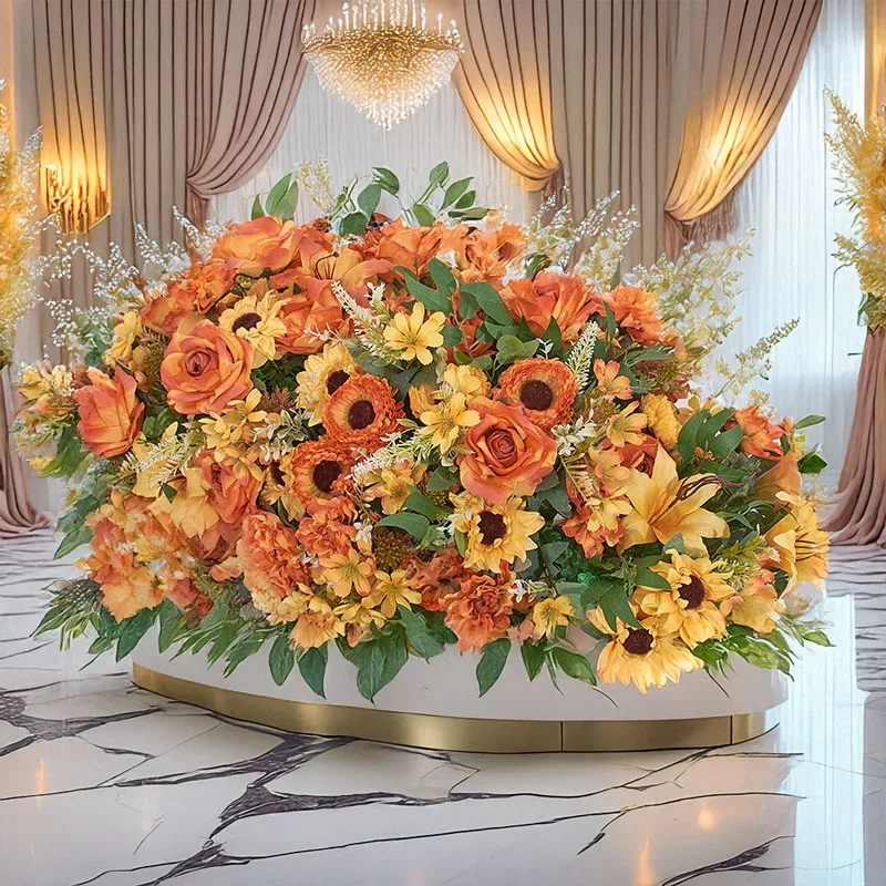 

Искусственный цветок подсолнуха, ряд свадебных цветочных декораций, центральные элементы свадебного стола, конференц-стол, композиции для подиума