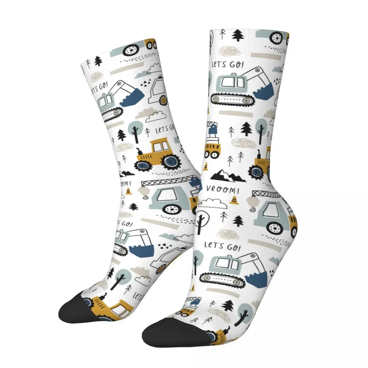 Winter Warm Crazy Design Women Men Excavator Cartoon Pattern Socks Cute Cars Truck Tractor Bulldozer Non-slip Basketball Socks