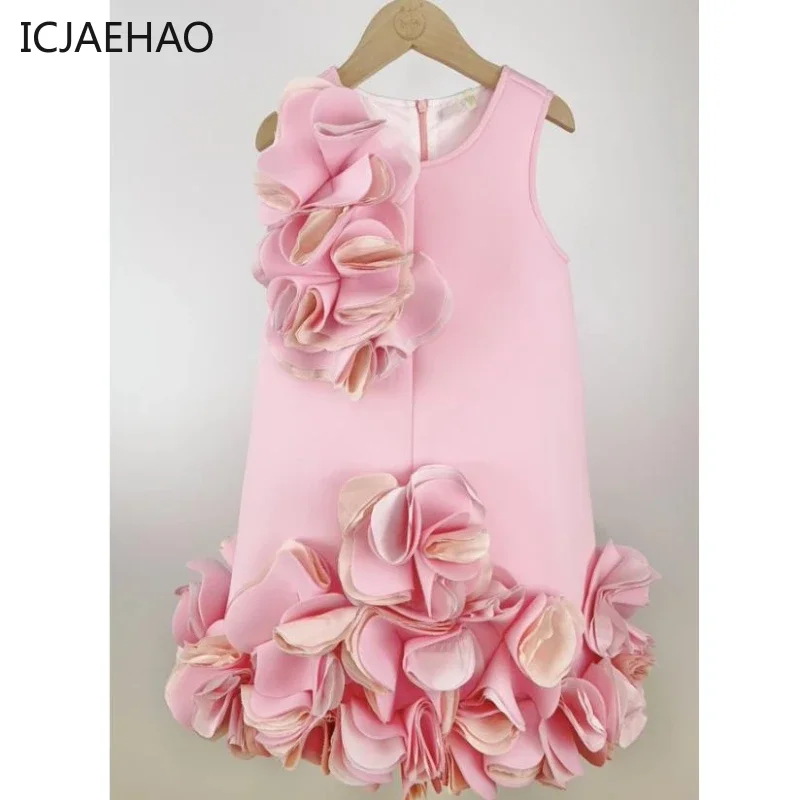 ICJAEHAO 2024 Luxury Princess Vintage Young Girls Dresse One-piece Wedding Party Graduation Children Kids Clothes s Vestidos