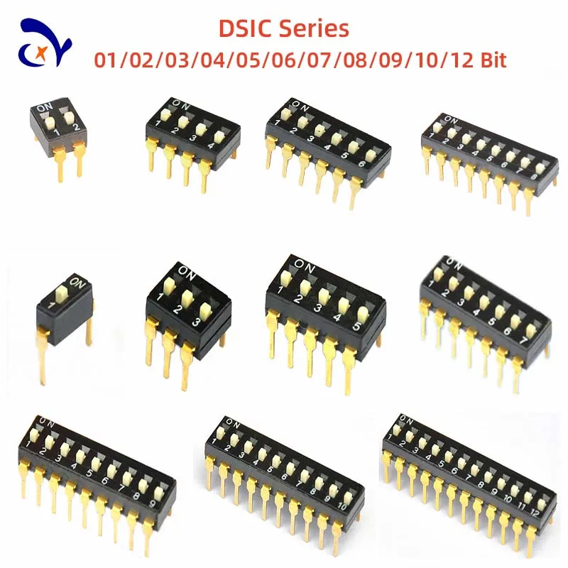 5PCS DIP Switch DSIC 1/2/3/4/5/6/7/8/9/10/12 Bit 2.54mm High Push Inline Dip Switch