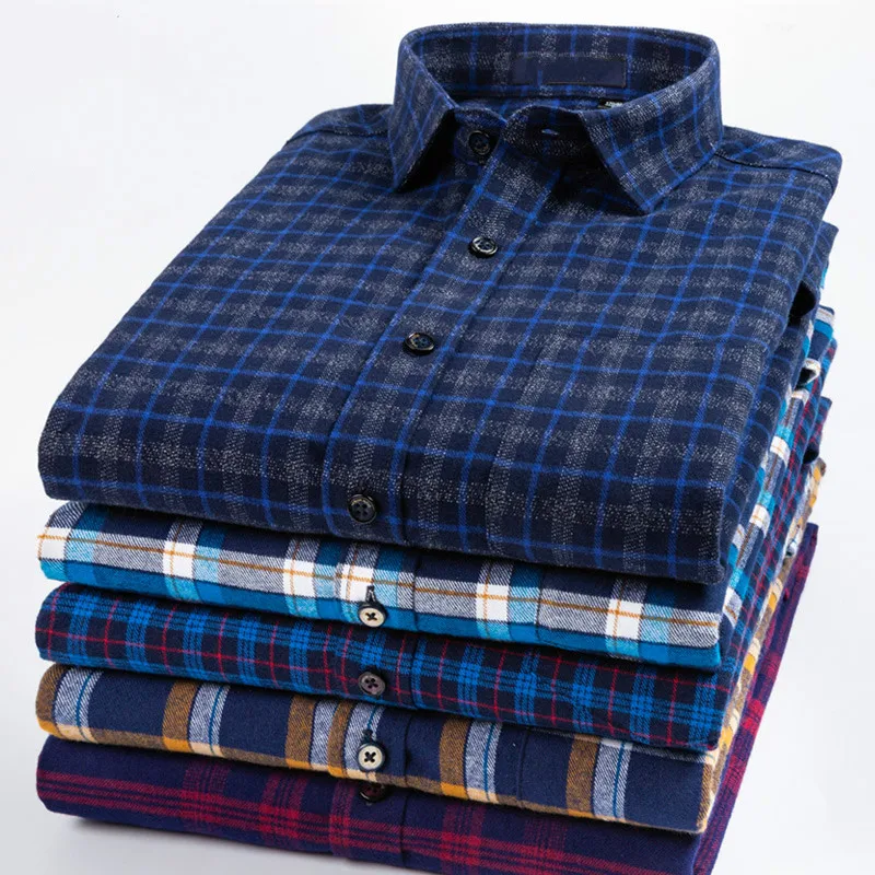 100% Pure Cotton 8XL 7XL Casual Slim Fit Shirt Men Longsleeve Shirt for Men Dad Loose Plaid Shirt Plus Size Button Up Shirt