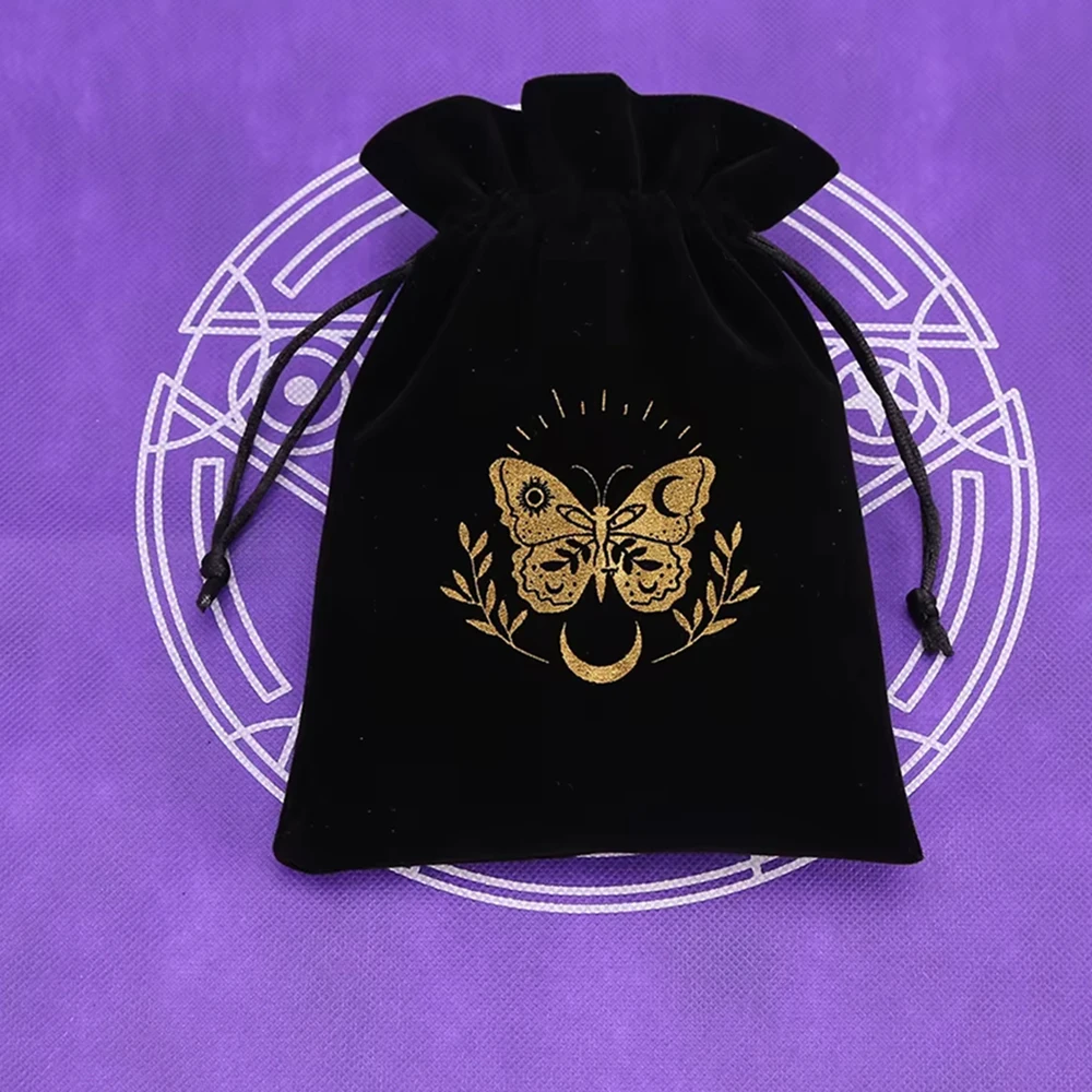 Velvet Drawstring Tarot Storage Bag with Embroidery Design