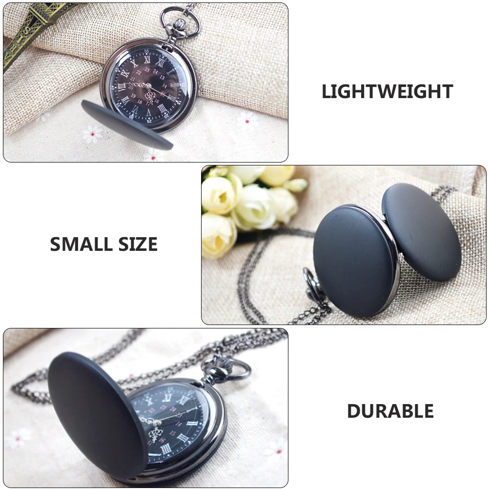 

Quartz Frosted Black Pocket Watch Portable Lightweight Retro Vintage Watch for Men Women with Chain Stylish Gift