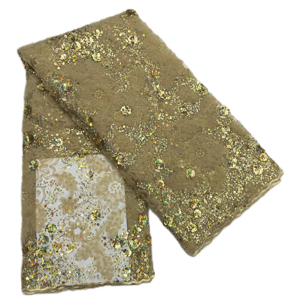 Новейшая высококачественная кружевная ткань с блестками и бисером, 5 ярдов, элегантный африканский тюль для свадебного платья, материал, кружево с вышивкой бисером
