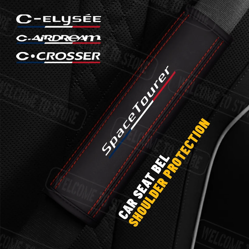 

2Pcs For Citroen Citroën C-Elysee C-Crosser Space Tourer C-Airdream Emblem Logo Leather Car Safety Belt Shoulder Cover Pads