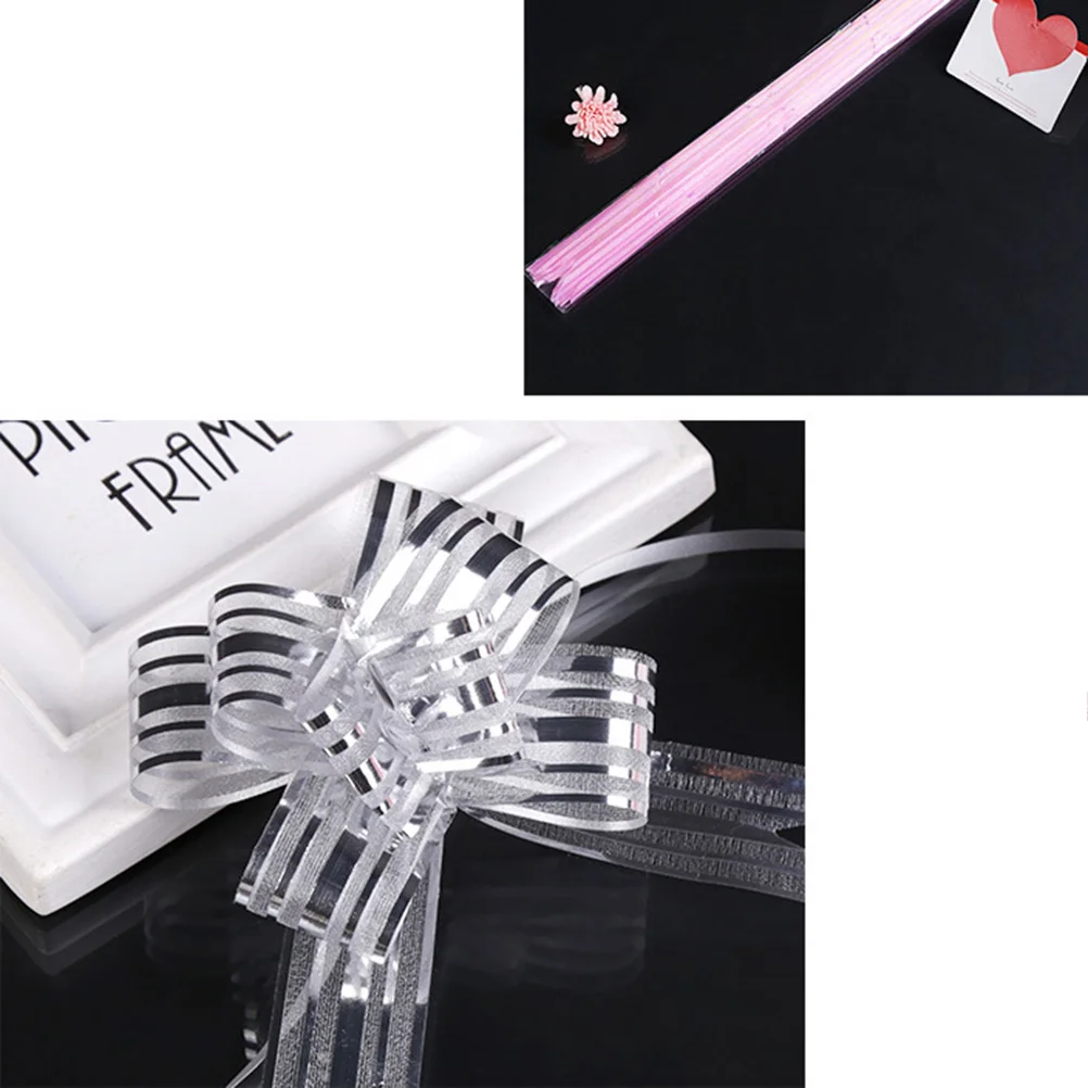 

12Pcs Pull Bows Wedding Party Decoration Silver Yarn Perfect for Gifts Window Tree Car Candy Box Wedding Gifts Bows