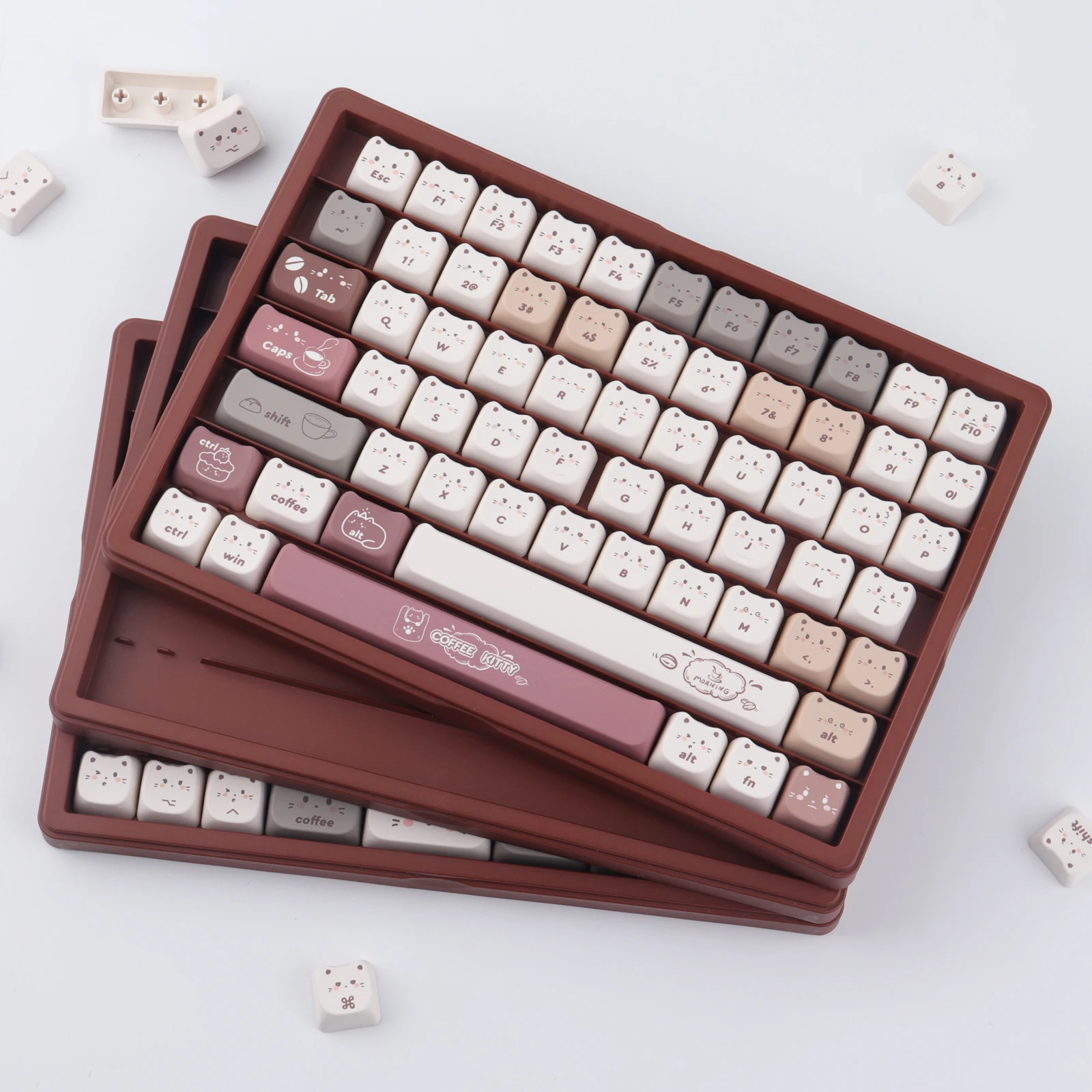 3-Layer Keycap Storage Box Brown ABS Material for Organizing Keyboard Keycaps