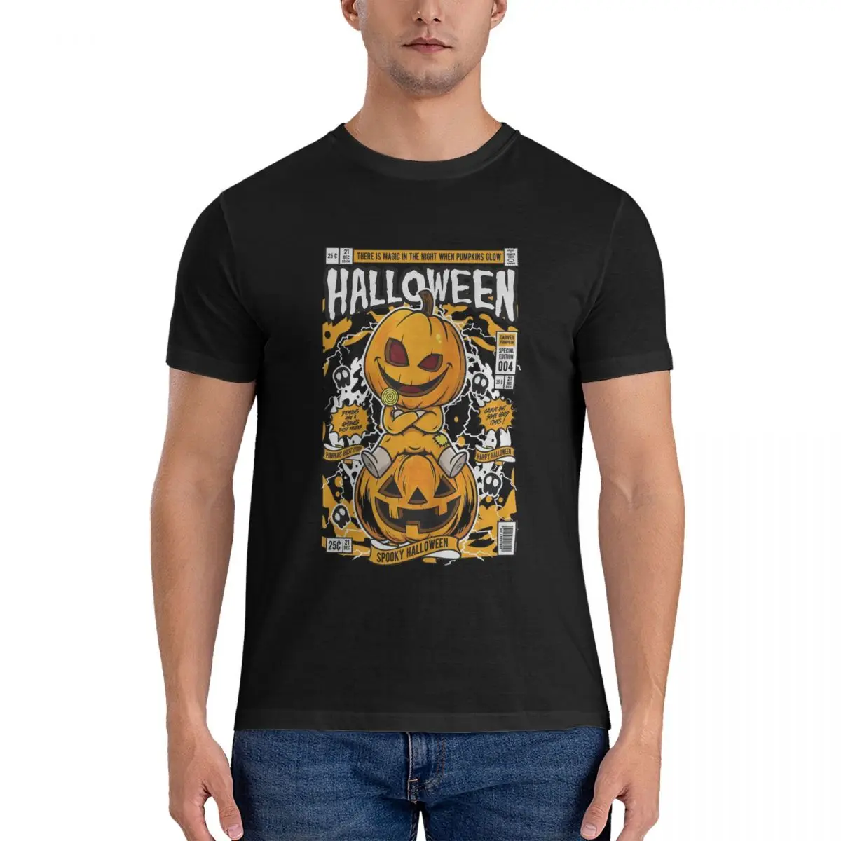 Men Halloween T Shirts Halloween pumpkin troublemaker Pure Cotton Clothes Awesome Short Sleeve O Neck Tee Shirt Classic T-Shirt