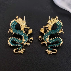 Inlaid Rhinestone Dragon Earrings for Women Vintage Fashion Ancient Fashion Drop Earrings Luxury Statement Jewelry Wholesale
