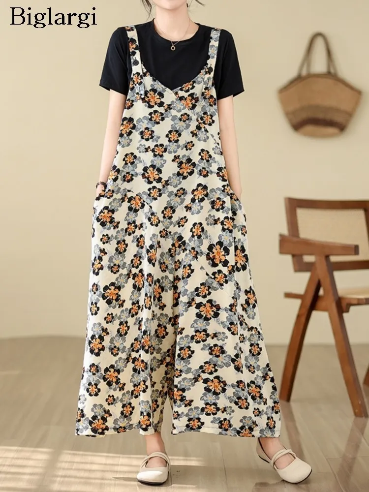 

Oversized Summer Jumpsuit with spaghetti straps Women Wide Leg pants Loose Modis Flower Floral Ladies Jumpsuits Casual Woman