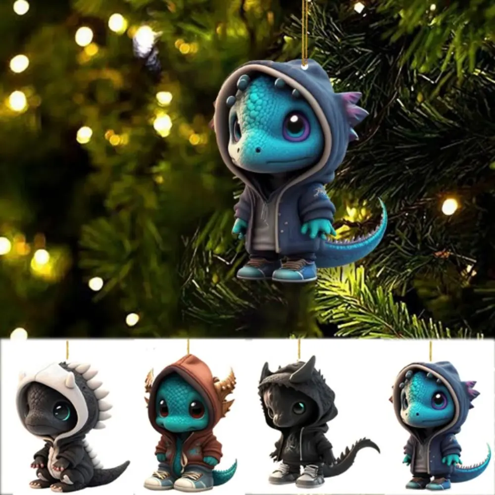 2D Baby Dinosaurs Christmas Pendant Decorative Hangable Christmas Dragon Acrylic Pendant Cartoon Acrylic