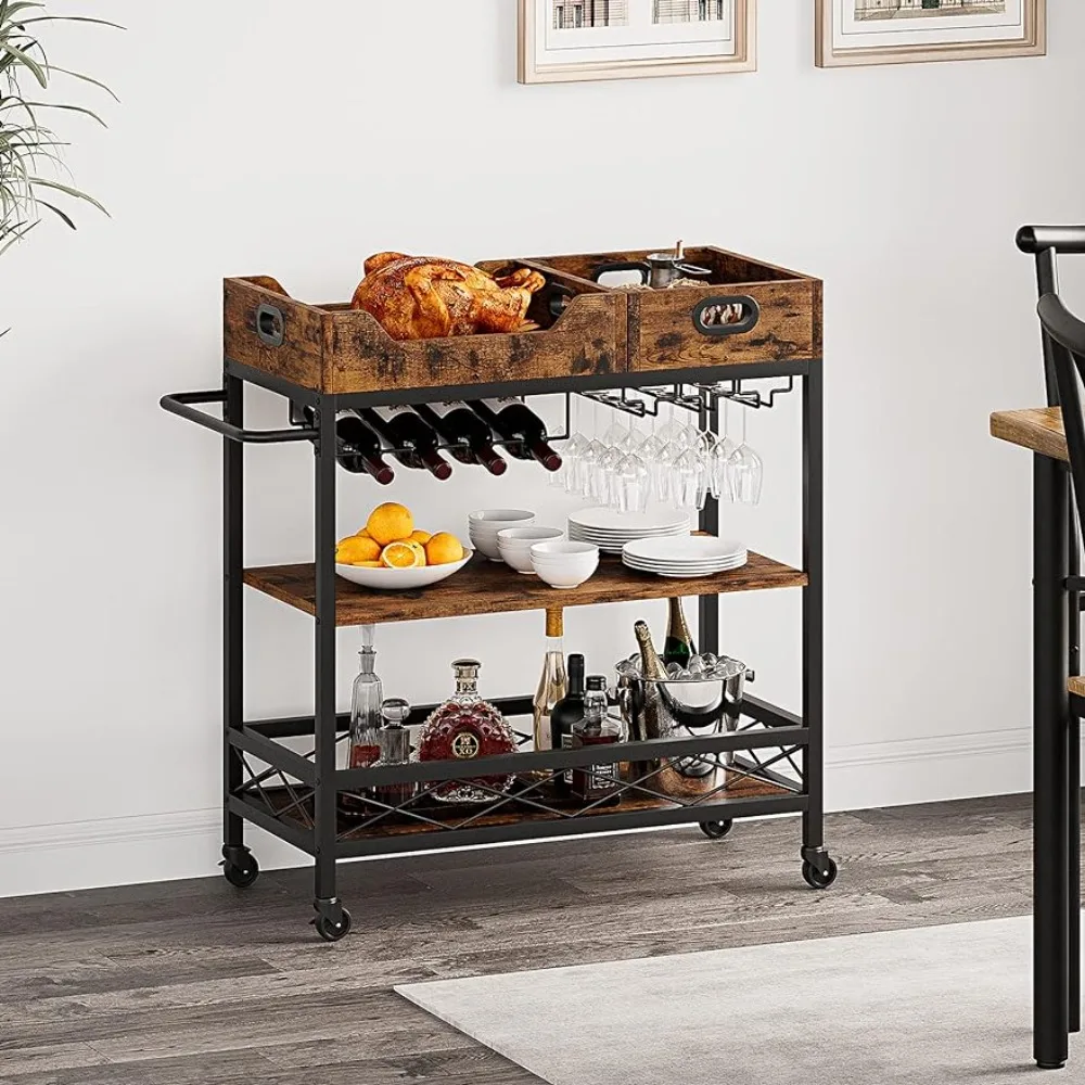 3 Tier Bar Carts for The Home Wine Rack Rustic Bar Cart With Wine Rack Barware Dining Garden Freight free