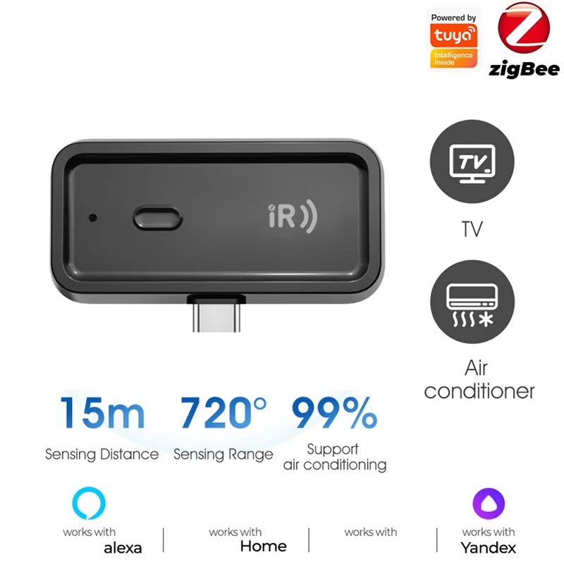 ABRG-Tuya Zigbee IR Mini Smart Home جهاز تحكم عن بعد عالمي مع توقيت صوتي لمكيف الهواء بمروحة التلفزيون