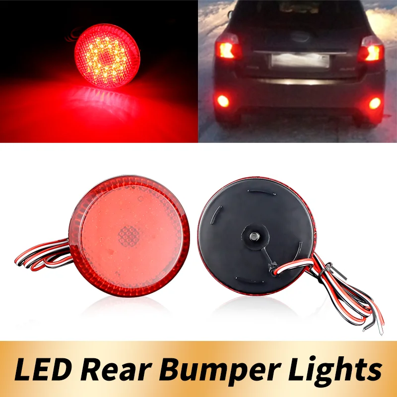 2Pcs Red/Black Lens Car LED Warning Lamp Tail Rear Bumper Reflector Round Brake Stop Light For Nissan Qashqai For Toyota Corolla