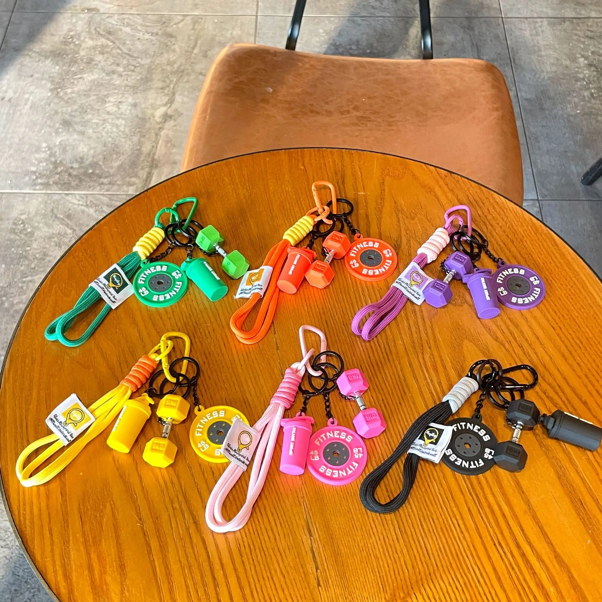 Detachable Barbell Plates Keychain Water Cups INS Simulation Dumbbells Keyring Creative Dopamine Fitness Series Pendant