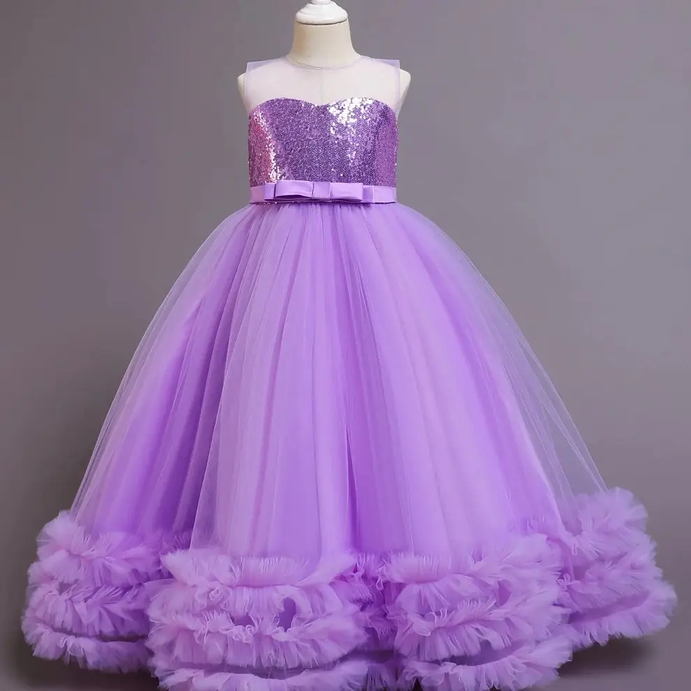 Baby Girls Flower Princess Lace Ball Gown Party Long Dress For Brithday Wedding Teenager Kids Christmas Dresses Children Clothes