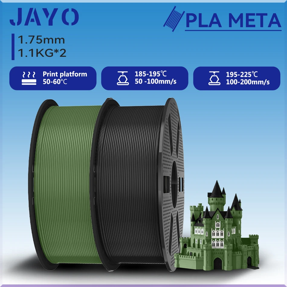 JAYO 2,2 kg PLA Meta Filament 1,75 mm 3D-Filament PLA für FDM 3D-Drucker, ordentlich gewickelt, robustes 3D-Druckmaterial, 1,1 kg/Rolle