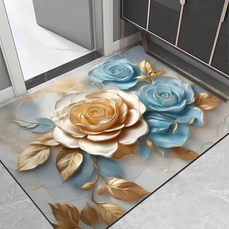 VIKAMA European Luxury Floral Doormat Extra Thick Non-slip for Entrance Home Decor